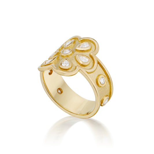 Diamond Daisy Eyelet Cigar Band Ring